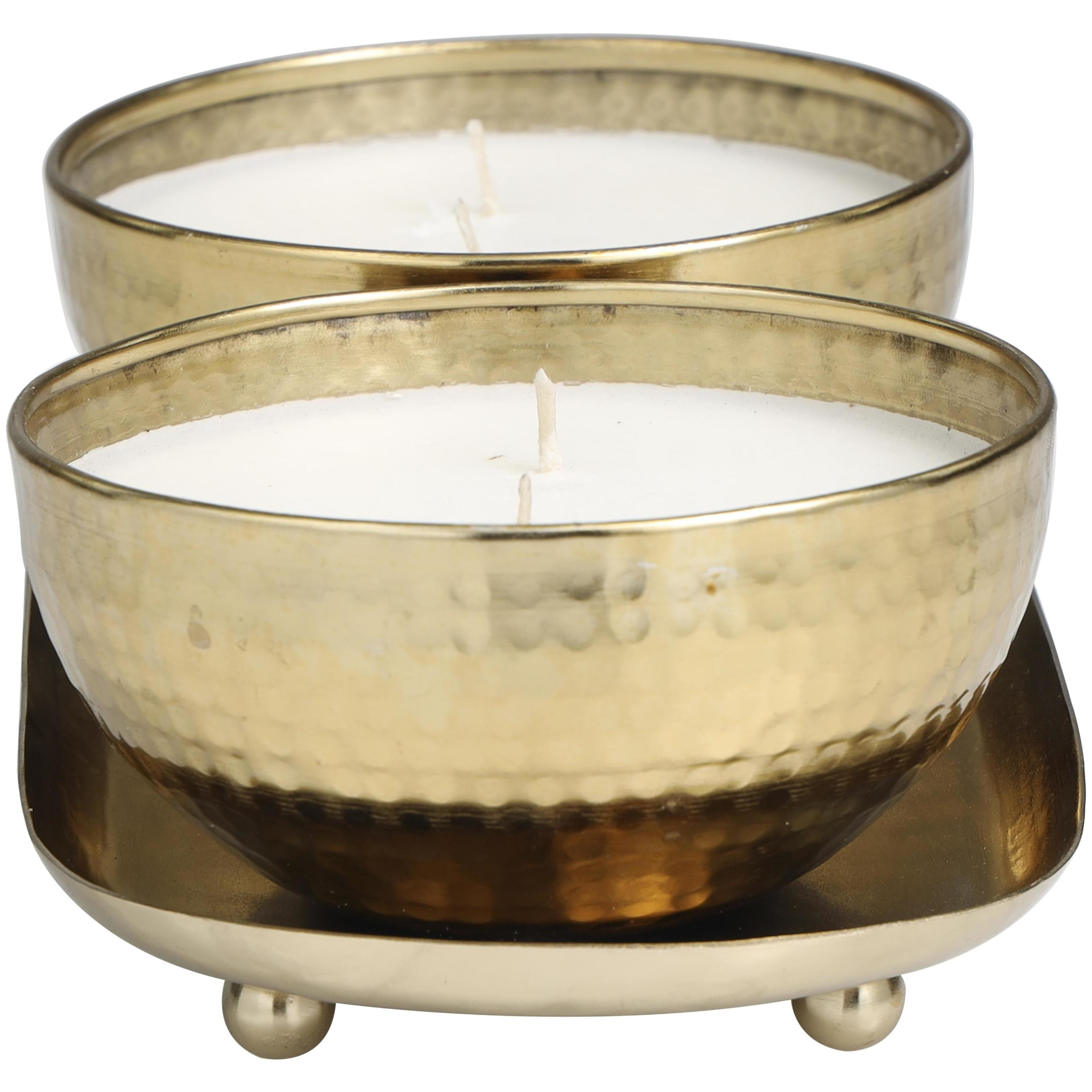 DecMode 2 Holder Gold Metal Egyptian Mint Scented Hammered 12 oz 2 Wick Candle with White Wax, (Set of 2)
