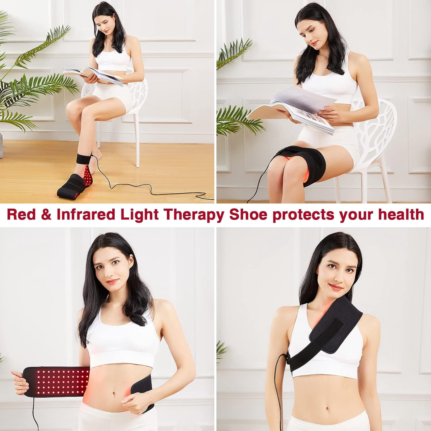Red Light for Foot & Body, 640nm&660nm&880nm Infrared Light Belt for Foot and Ankle, Light Wavelength&Temp Adjust, 3 Pulse Mode, 10/20/30min Timer