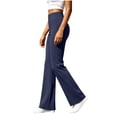 thumbnail image 5 of Plus Size Women's Polyester Spandex Solid Color Pleated Flared Yoga Pants, Side Pocket Soft Casual Trousers, Comfort All Season Bottoms for Home Workplace Daily | TruHer,Navy 2XL, 5 of 9
