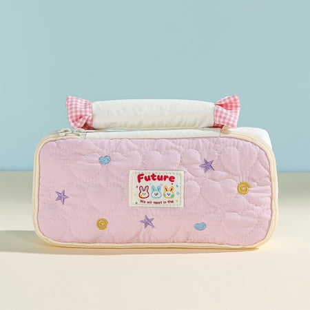 Hkapeg Polka Dot Rabbit Tote Pencil Case Large Capacity Storage Cute Stationery Pouch Soft with Strap Portable Design Home Office Supplies