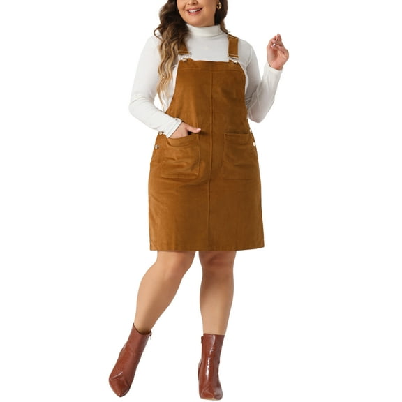 DARING DIVA Plus Size Suspender Skirt Strap Pinafore Corduroy Dress 1X Brown