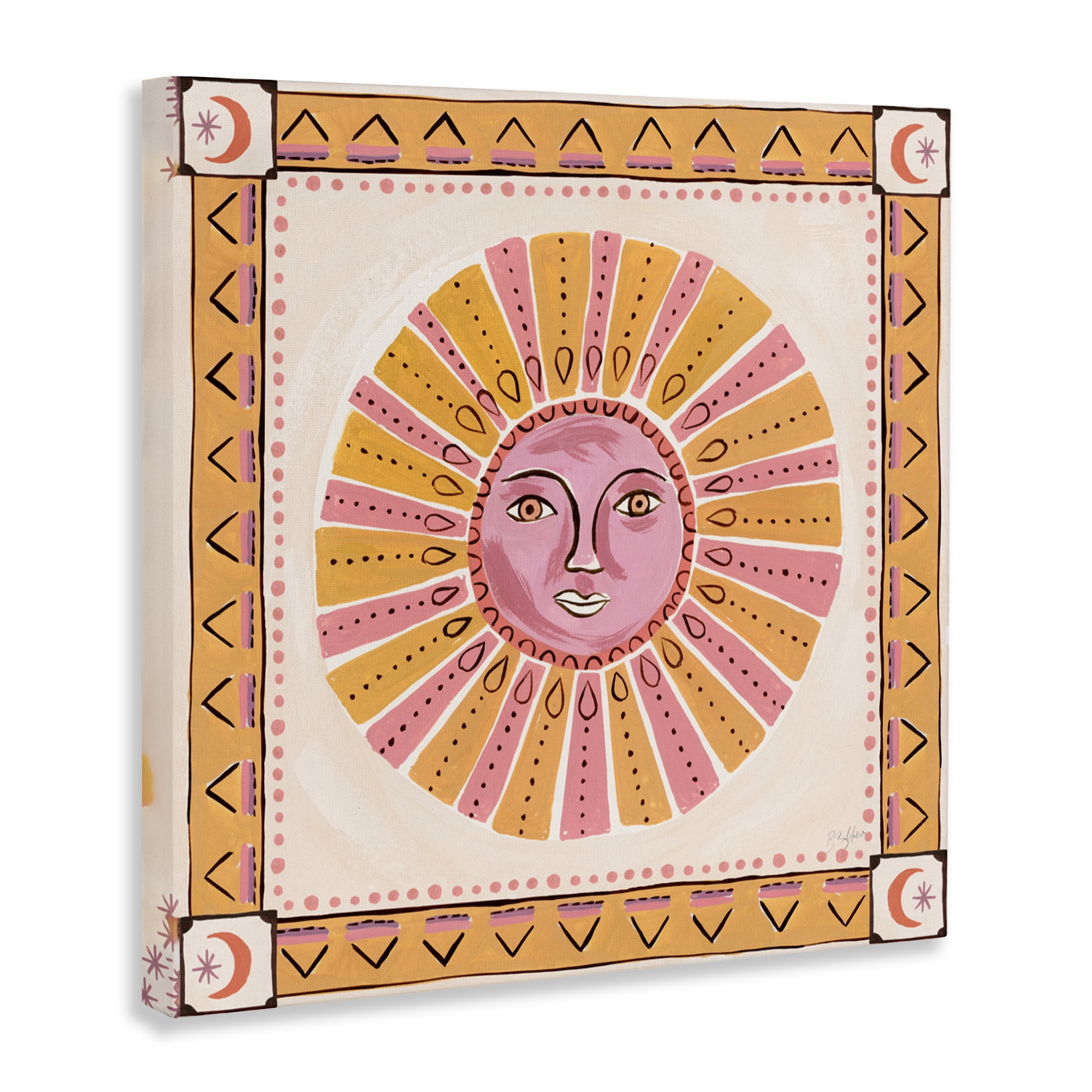 Stupell Industries Pink Sun Face with Geometric Border Canvas Wall Art, design by Two If By Sea Studios