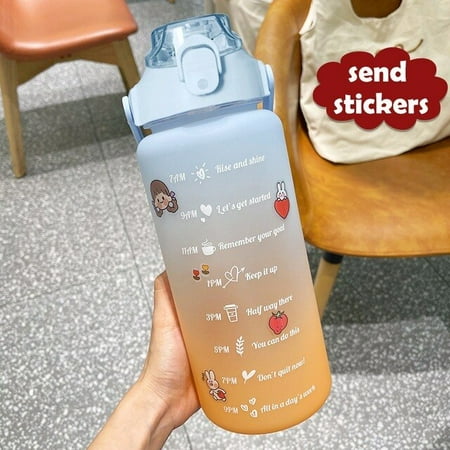 

DanceeMangoo 2 Liter Water Bottle with Straw Female Girls Large Portable Travel Bottles Sports Fitness Cup Summer Cold Water with Time Scale