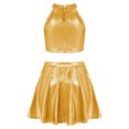 thumbnail image 4 of Doomiva Kids Cheer Outfit Hip Hop Dance Sets Shiny Skirt And Top Set for Cheerleading Competitions Performance Gold 6-10, 4 of 5
