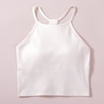 thumbnail image 1 of Workout Cropped Tank Tops for Women Built in Bra Seamless Ribbed Knit Racerback Backless Top for Teen Girls White S, 1 of 5