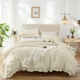 thumbnail image 5 of JOLUSERE Beige Ruffled Comforter Set King 3PCS Vintage Shabby Chic Bedding Soft Comforter Set All Season, 5 of 12