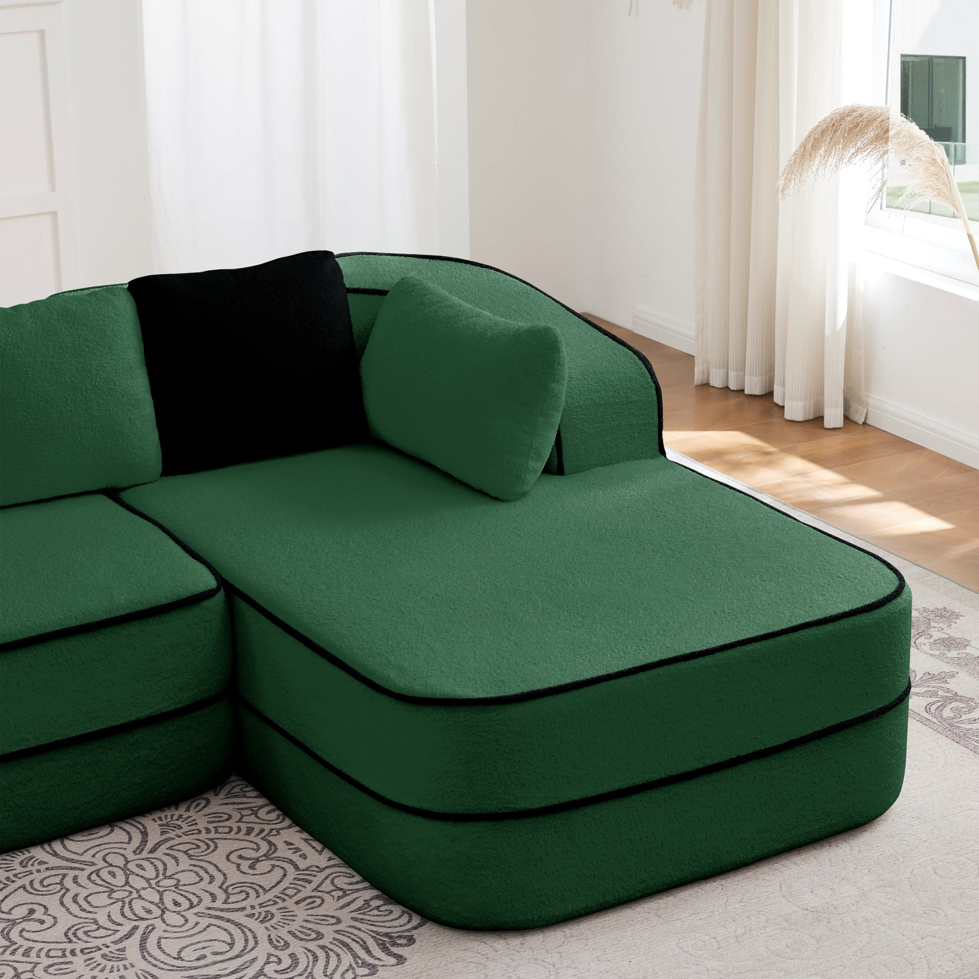 Aukfa 106" 2-Piece Modular Sectional Sofa for Living Room, Right Chaise, Plush Teddy Velvet, Green