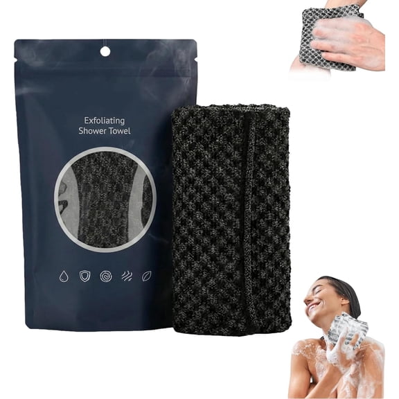 Hexagon Weave Towel, Japanese Hexagon Weave Exfoliating Towel, 2-in-1 Advanced Exfoliating Microfiber Towel, Travel Gentle Sensitive Skin Towel (Black)
