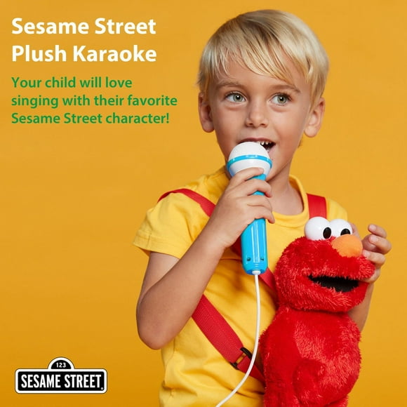 Sesame Street Karaoke Plush, Elmo , Adjustable Carrying Straps with Built-in Microphone & Speaker with Children songs included.