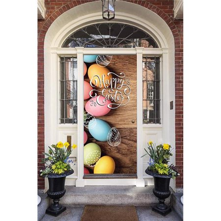 my door decor 285906east002 36 x 80 in happy easter eggs holiday front  door mural sign banner decor multi color