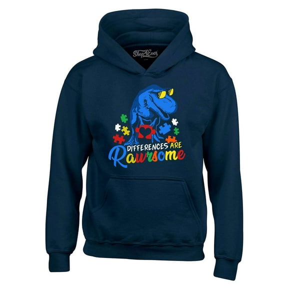 Shop4Ever Men's Differences are Rawrsome Autism Awareness Hooded Sweatshirt Hoodie X-Large Navy