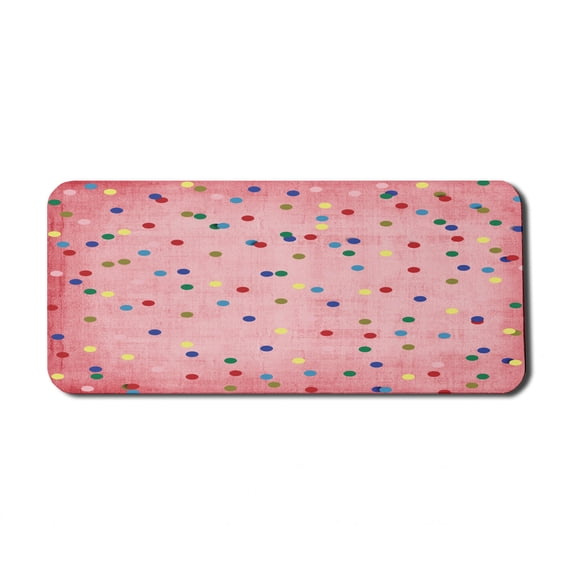 Spots Computer Mouse Pad, Retro Classic Spots Design with Circles Geometric Design Pink Background Image Print, Rectangle Non-Slip Rubber Mousepad X-Large, 35" x 15", Multicolor, by Ambesonne