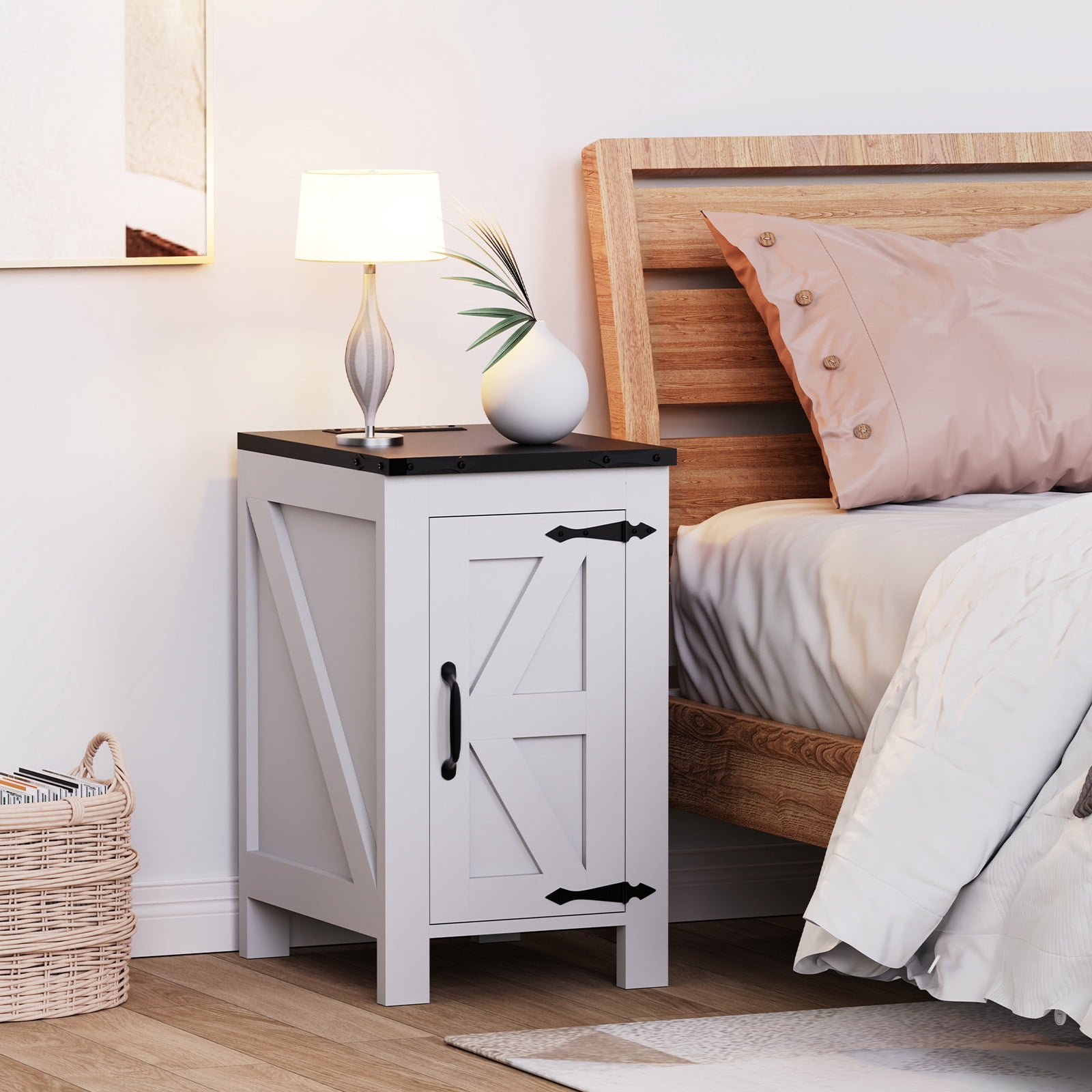 Ollieroo Indoor Storage Wood Rectangle End Table, White