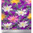 thumbnail image 1 of Soimoi Purple Velvet Fabric Leaves & Water Lily Floral Print Printed Fabric 1 Yard 60 Inch Wide, 1 of 3