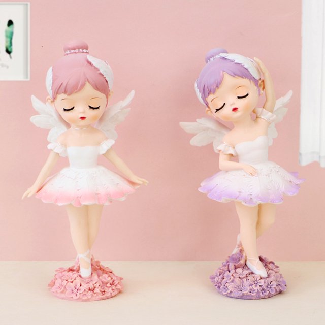 2 piezas de adornos pequeños de niña nórdica con forma de corazón y ballet para decoración de pastel de cumpleaños para Interior de coche, escritorio de oficina (rosa, morado)