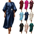 thumbnail image 1 of Mceream Robe Maxi en Satin à Manches Chauve-Souris pour Femmes Col Rond Taille Froncée Mariage Cocktail Soirée Formelle Grande Taille Marine TG, 1 of 8