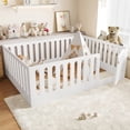 thumbnail image 4 of Jopath Queen Size Floor Bed with High Fence for Kids, Solid Wood Kids Montessori Bed with Door for Boys Girls White, 4 of 9