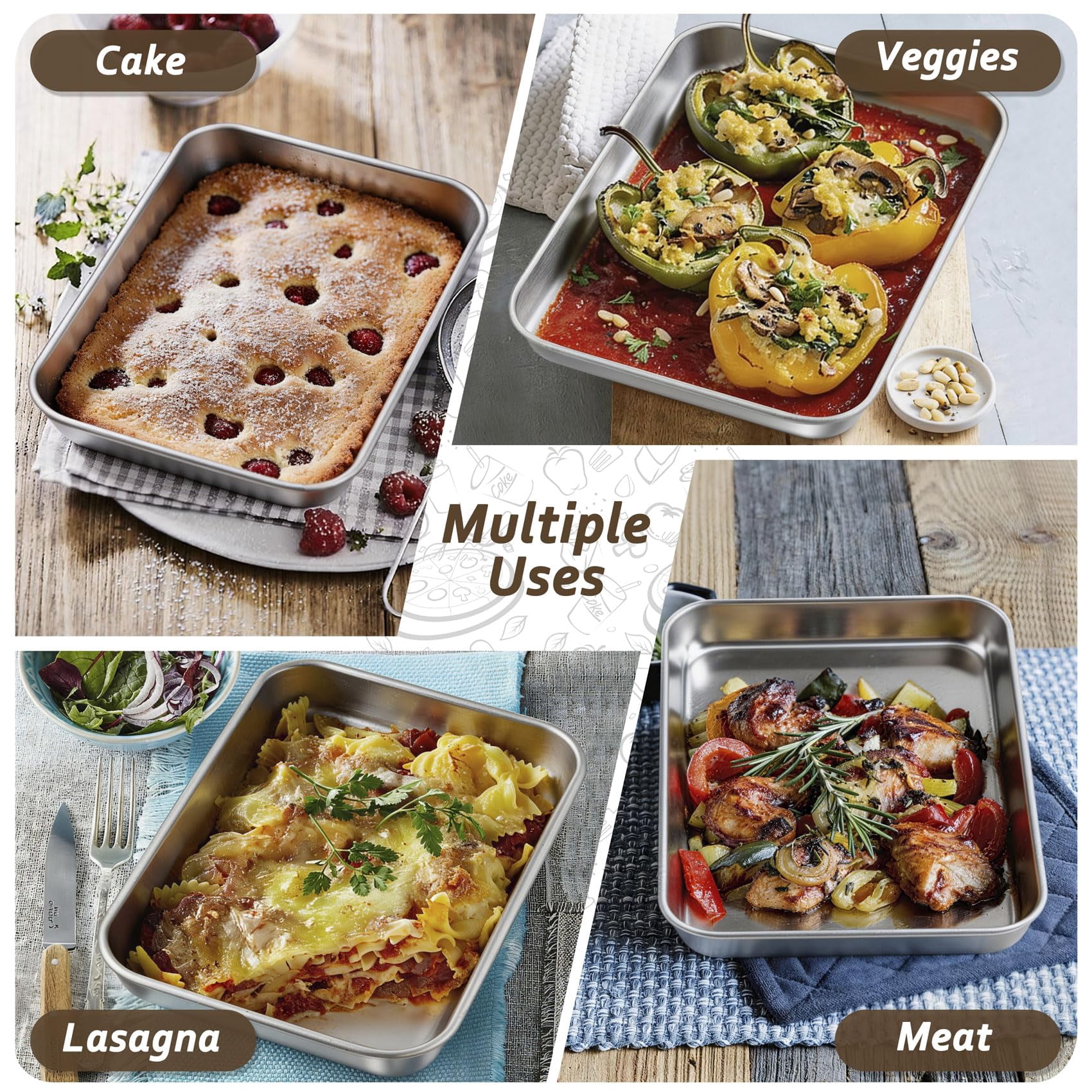 Stainless Steel Baking Sheet Pan Set 6 Count 9.3" x 7" x 1" Multi-Use Bakeware
