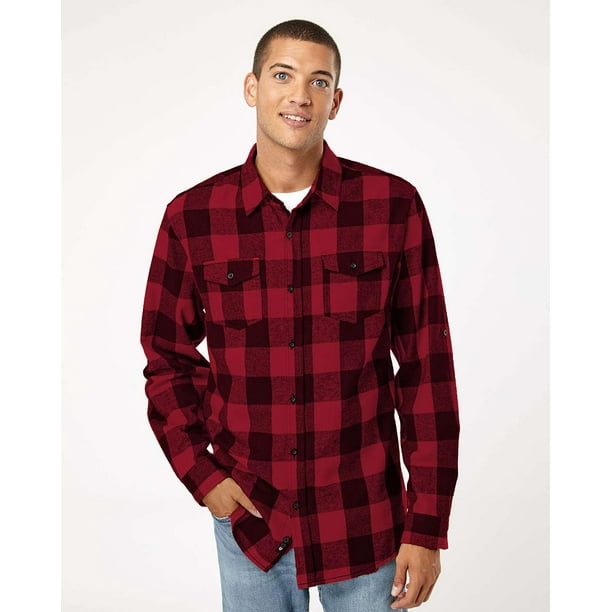 Burnside - Yarn-Dyed Long Sleeve Flannel Shirt - 8210 - Red/ Black Buffalo  - Size: L 