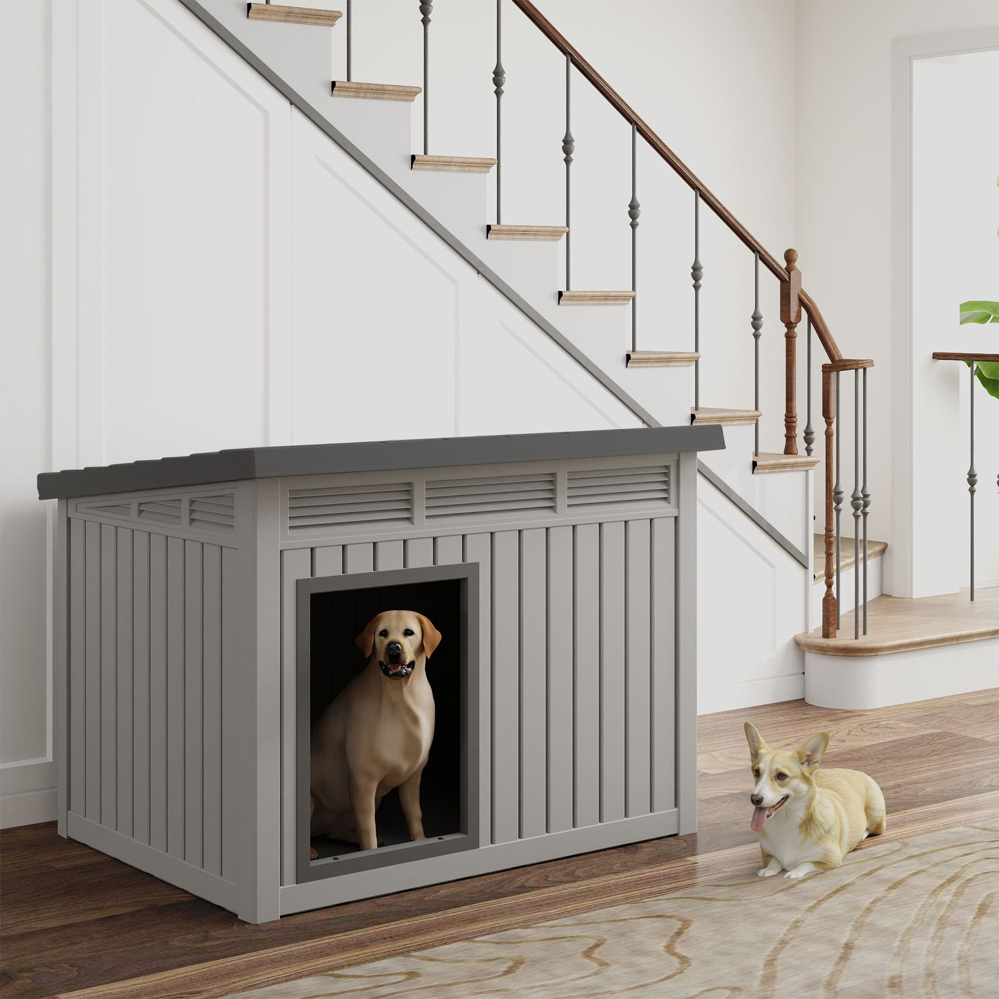 Yardgrace All - Weather Dog House – Indoor/Outdoor, Slanted Roof ,UV - Resistant, Waterproof, Ventilated, Medium Sizes for XS-L Dogs