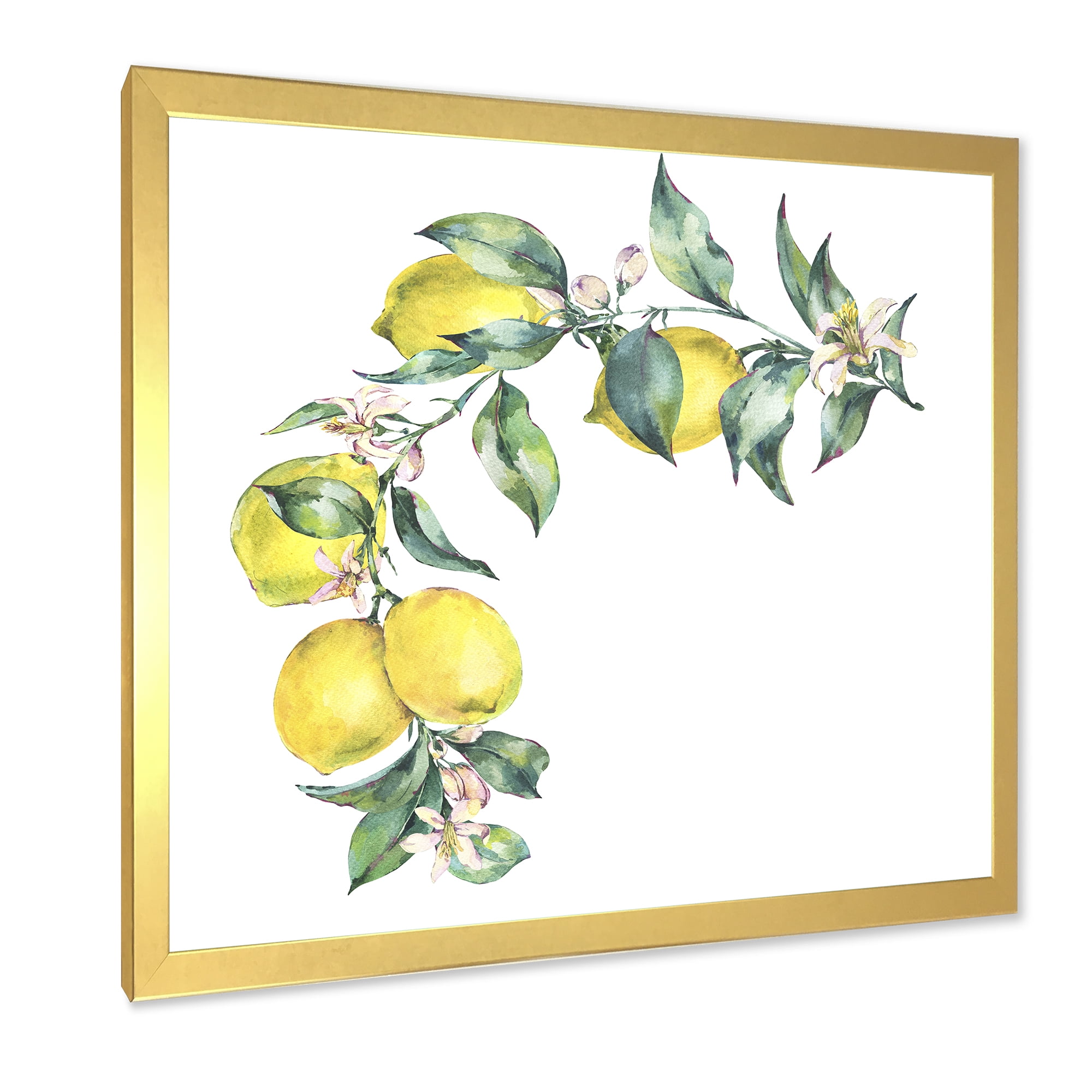 Designart 'Branch of Leaves and Yellow Lemons II' Tropical Framed Art Print