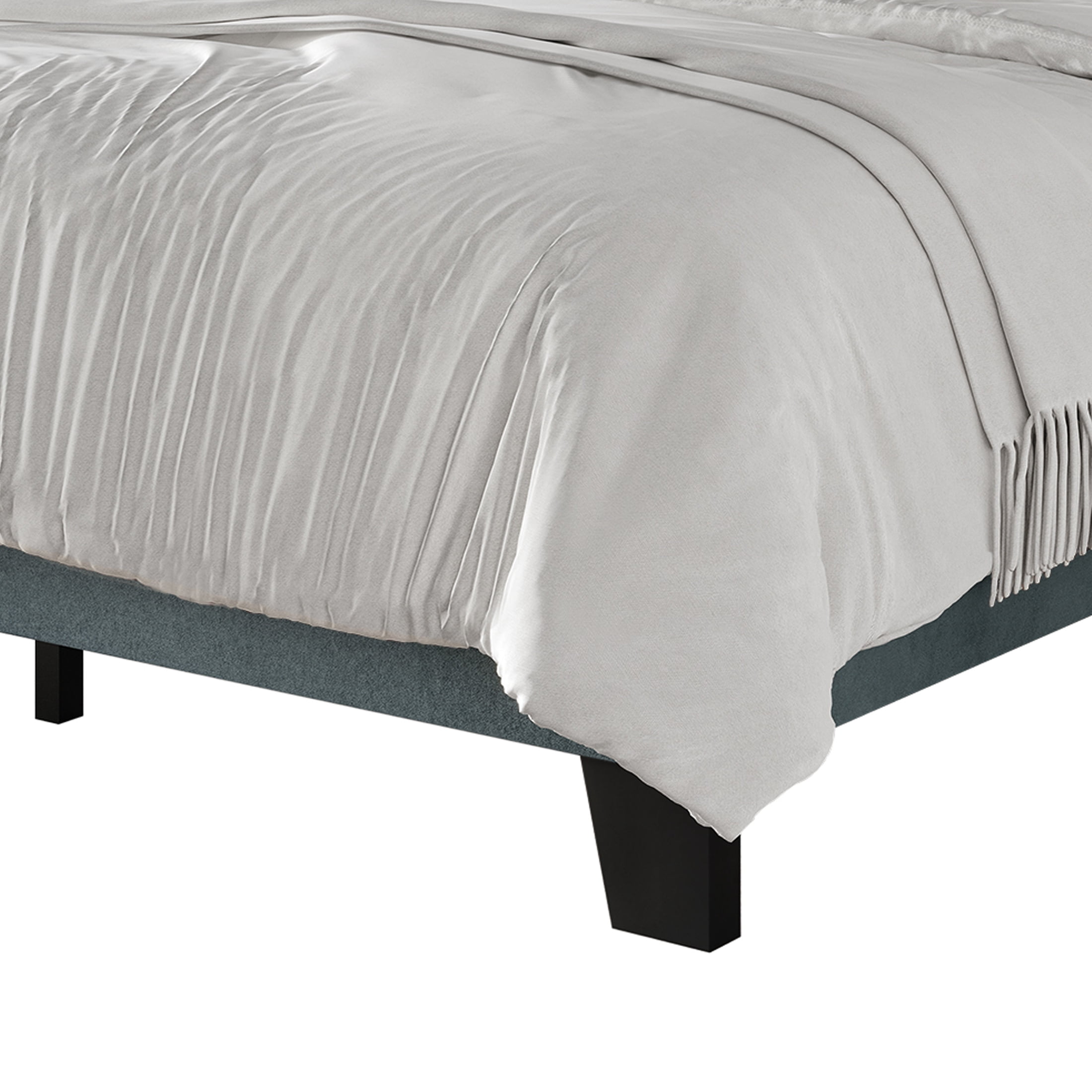 Castle Place Contemporary Corduroy Pleated Velvet Upholstered Queen Platform Bed, Light Blue