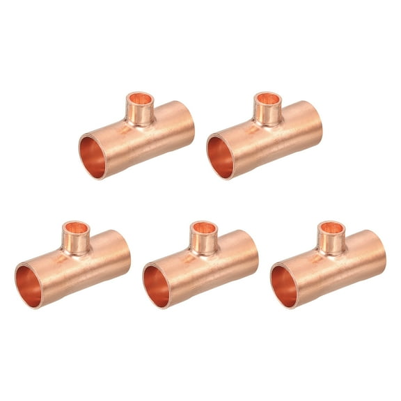 5Pcs 1/2" x 1/4" x 1/2" Copper Reducing Tee Pressure Pipe Fitting Connectors for Plumbing Supply & Refrigeration