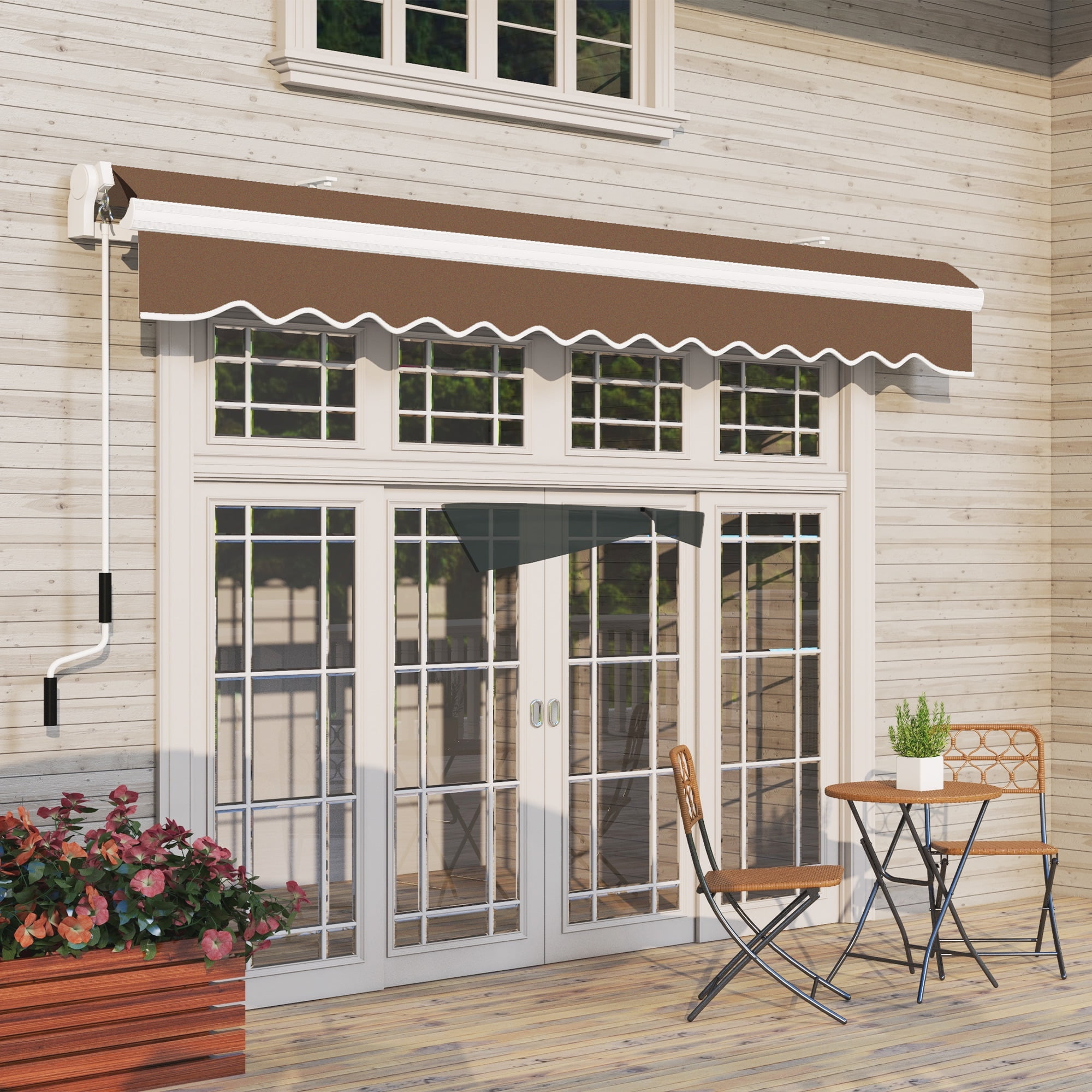 Outsunny 13' x 8' Manual Retractable Awning Sun Shade Shelter for Patio Deck Yard with UV Protection and Easy Crank Opening, Coffee Brown