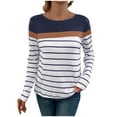 thumbnail image 2 of RXIRUCGD T-Shirt de Base à Manches Longues Ample à Rayures Blanches et Col Rond pour Femme, Bleu, Taille : M, 2 of 7