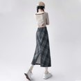 thumbnail image 6 of Women's Tennis Skirts Summer Tartan Plaid Midi Skirt With High Waist Wrap Front Slit For Everyday Occasions Formal Events Women Gray XL, 6 of 7