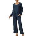 thumbnail image 2 of INSPIRE CHIC Women's 3 Pcs Sleepwear Solid Color Long Sleeve Cardigan Cami and Pants Pajama Set S Blue, 2 of 6