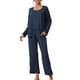 thumbnail image 2 of INSPIRAR CHIC Conjunto de Pijamas de 3 Piezas para Mujeres, Cardigan de Manga Larga, Cami y Pantalones, Color Sólido, Talla M, Azul, 2 of 6
