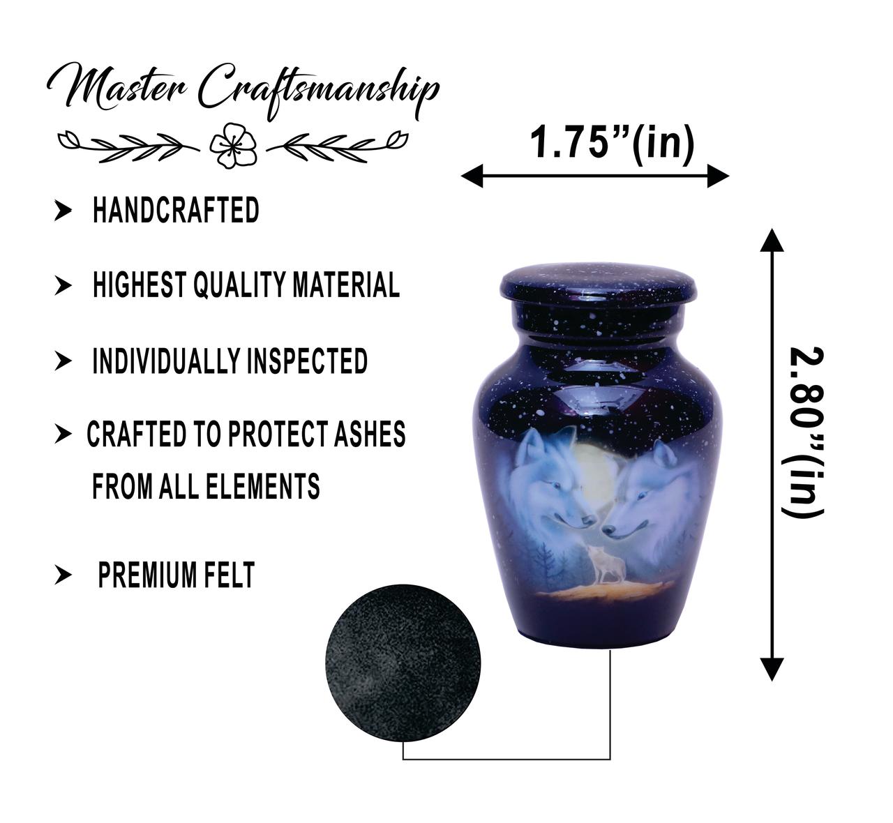 World Bazaar Small Cremation Keepsaske Urns for Ashes- Adult Classic 3 Wolves Family Pictured Cremation Urn for Human Ashes, Male or Female Keepsake urns with Velvet Protection Box (1 Small Keepsake)