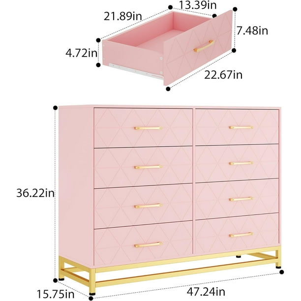 pink dresser walmart Home Square 3-Piece Set with Dresser TV Stand and 3-Drawer Nightstand in Pink