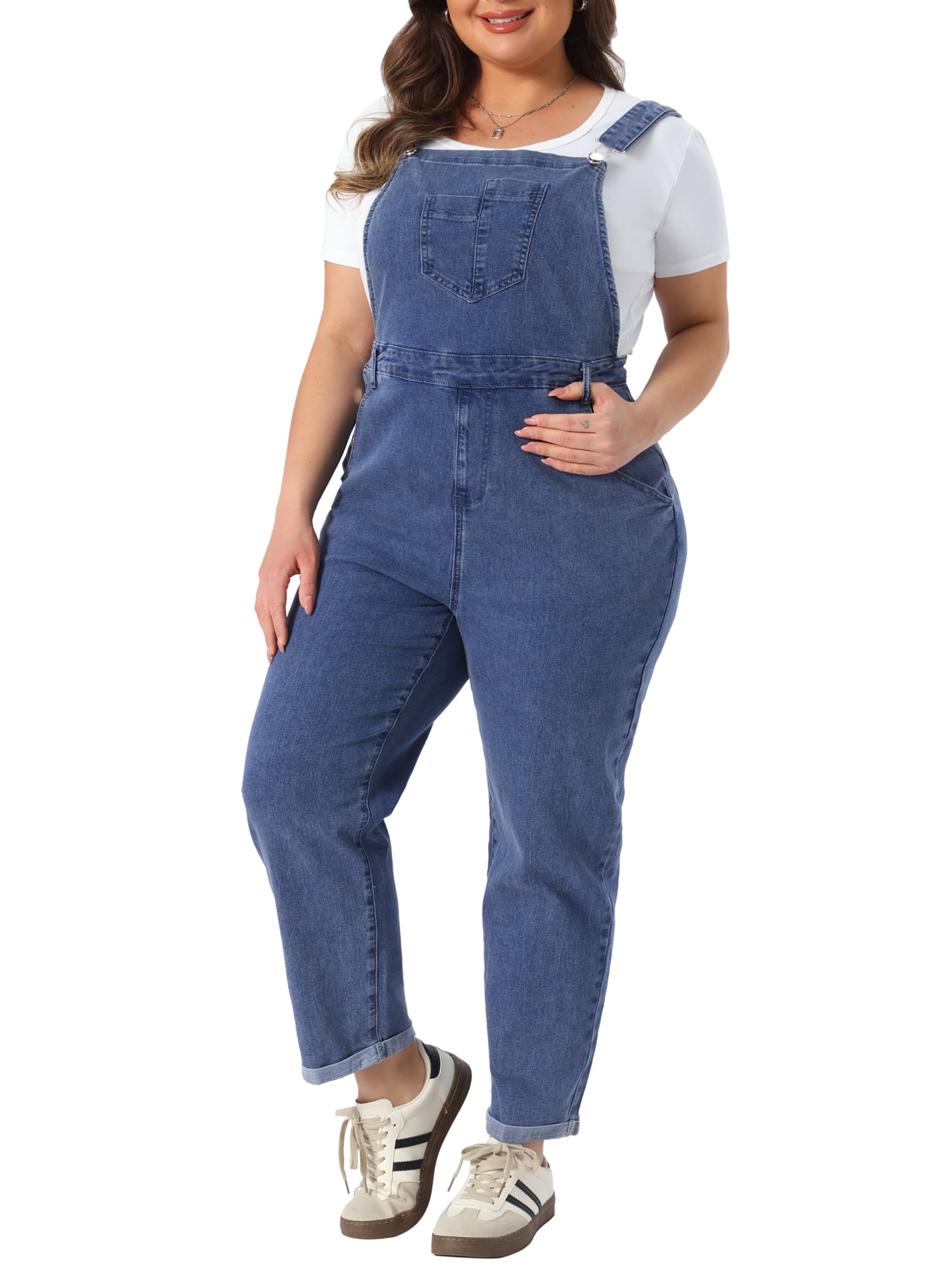 DARING DIVA Women's Plus Size Adjustable Bib Overalls Jeans Pants 3X Grey Blue