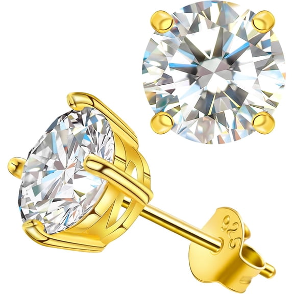 Moissanite Stud Earrings for Women, Lab Created Diamond Solitaire Earrings Gold Vermeil 925 Sterling Silver Jewelry Gift Women Men[v988]