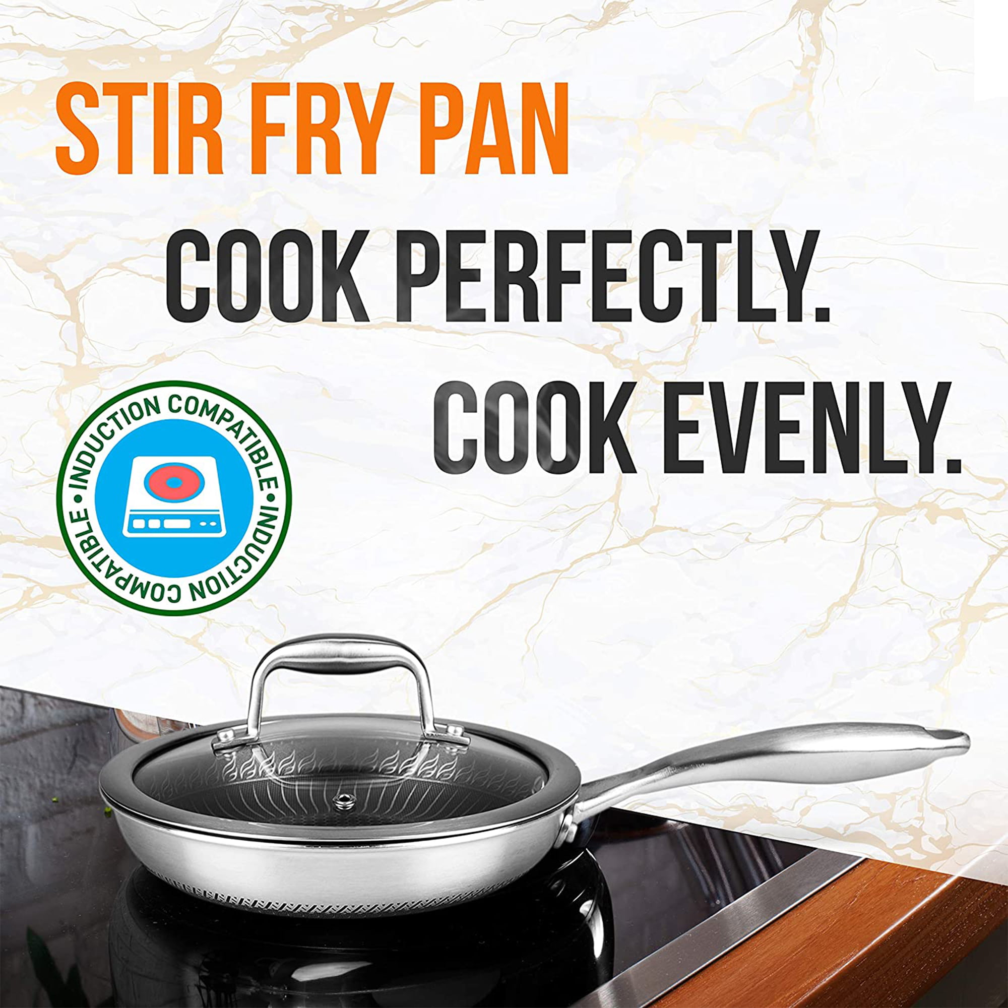 LOLYKITCH 8 Inch Tri-ply Hybrid Stainless Steel Non-stick Frying  Pan,Induction pan,Skillet,Chef's Pan,Small Egg Pan,Oven and Dishwasher  Safe.（8-1/2