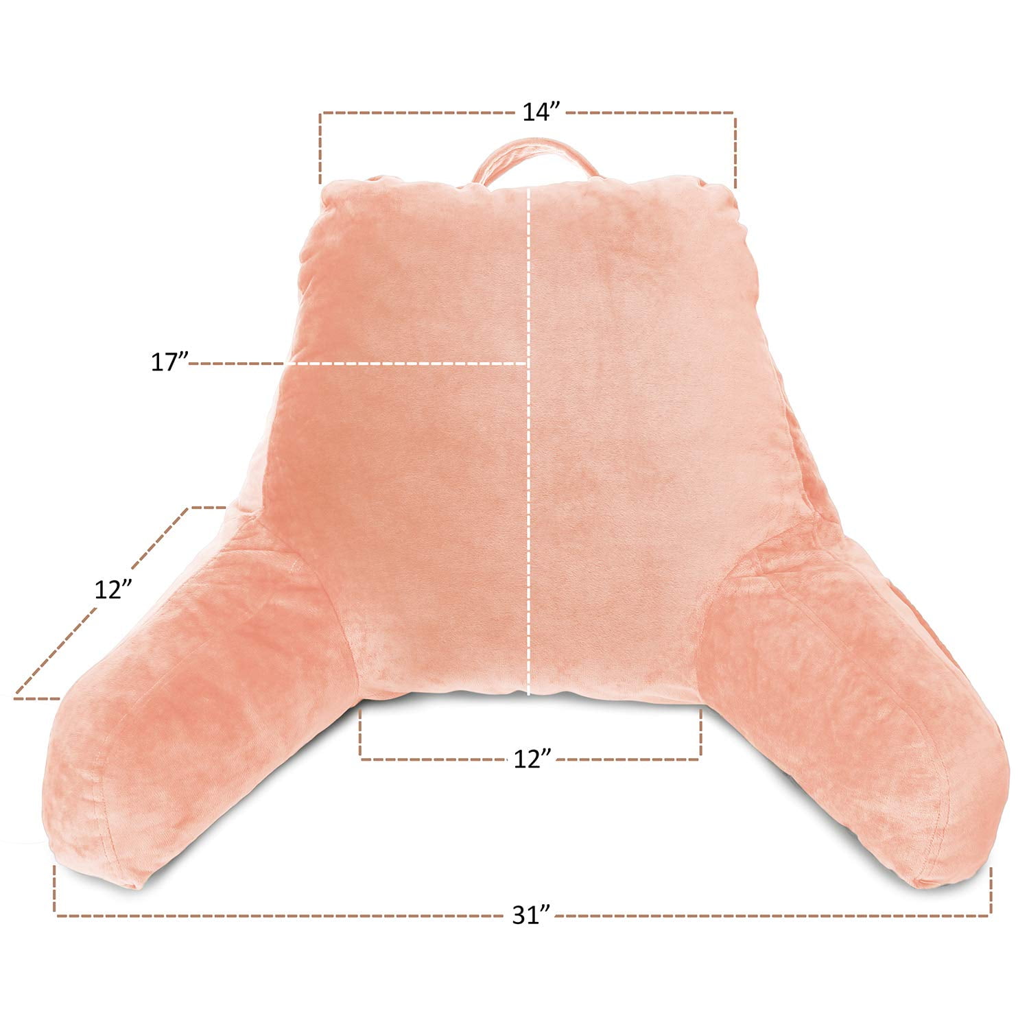 Clara Clark Bed Rest Reading Pillow with Arms and Pockets, for Kids Teens & Adults - Premium Shredded Memory Foam TV Pillow, Medium, Peach