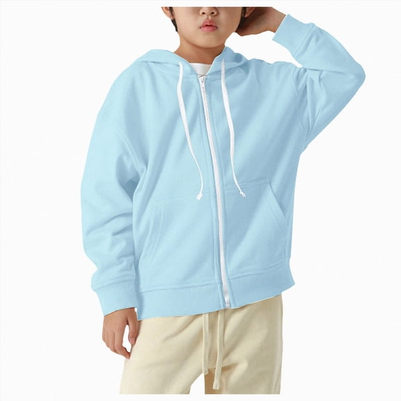Kakishop Boys Zip up Hoodie Soft Solid Classic Full Zip Hooded Sweatshirts for Kids (3-12 Years) (Sky Blue,7-8 Years)