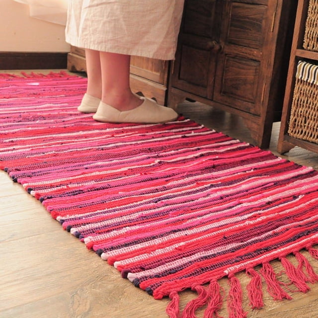 Tapis en Chiffon, Lavable en Machine, Réversible, Tissé à la Main, Multicolore, Rayé, pour Chambre, Salon, Cuisine et Buanderie (20 Pieds' x 31 Pouces, Rouge)