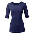 thumbnail image 2 of SSOULM Women's 1/2 Sleeve Silky Stretchy Crewneck Slim Fit T-Shirt Top with Plus Size, 2 of 5