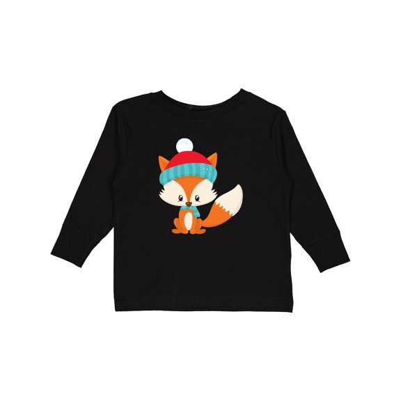 Inktastic Winter Fox, Cute Fox, Fox with Hat, Fox with Scarf Boys or Girls Long Sleeve Toddler T-Shirt