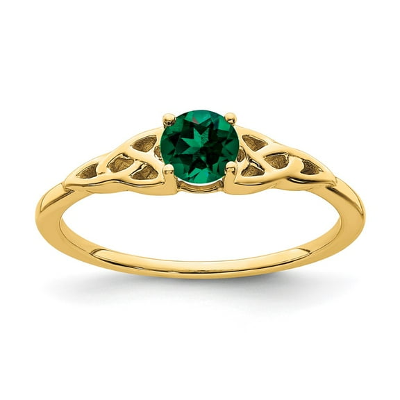 Primal Gold 10 Karat Yellow Gold Polished Created Emerald Celtic Knot Ring