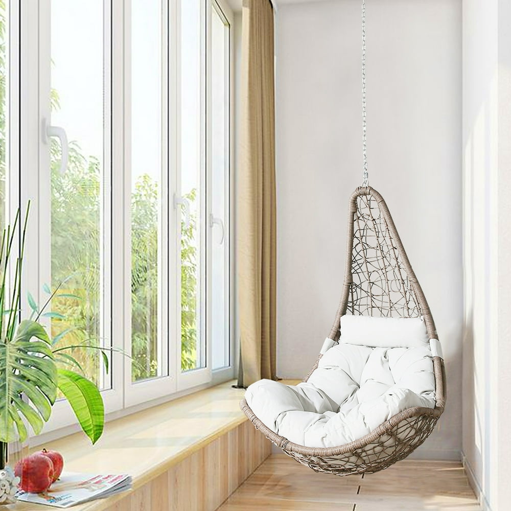 Ulax Furniture Wicker Teardrop Hanging Basket Chair with Steel Chains