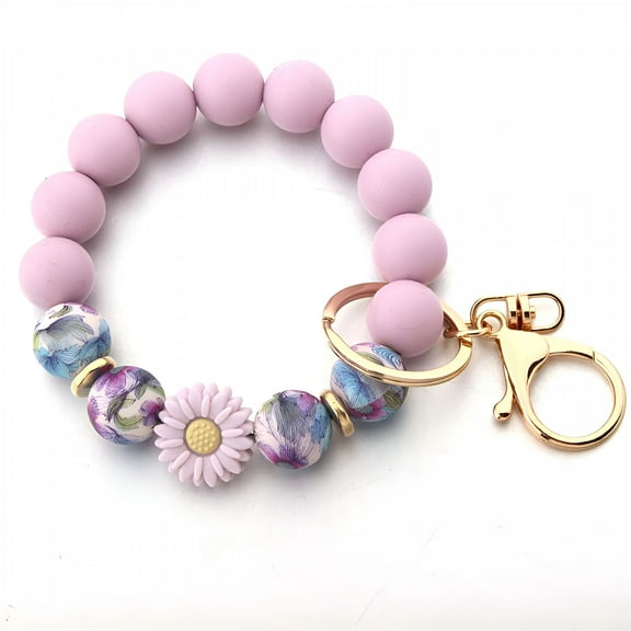 DESIGNICE Silicone Beaded Keychain Wristlet Key Ring Bracelet Cute Car Key Chain Holder for Women Girls