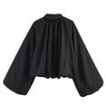 thumbnail image 4 of Lutiedan Cropped Zip Up Jacket for Women Lapel Puff Long Sleeve Pleated Coat Casual Baggy Trendy Colid Color Outerwear,Black,M, 4 of 6