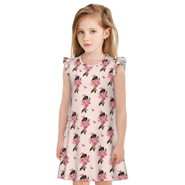 Balery Dachshund Dog Heart Camisón de princesa para niñas, pijama de algodón con mangas abullonadas, suave y bonito.-X-Large