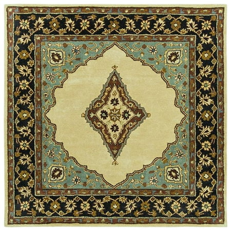 Tufted Mohtesham Open Field Beige & Black Square Area Rug, 12 x 12 ft.