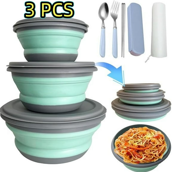 Collapsible Camping Bowl with Lid, Silicone Salad Bowl Serving, Microwave Foldable Soup Ramen Serving for Travel, Picnic, Rv