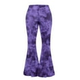 thumbnail image 6 of FKELYI Tie-Dye Purple Print Flare Leggings Bell Bottom Yoga Pants for Women Wide Leg Pants Split Front Boot Cut Yoga Leggings High-Waist Sweatpants for Outdoor Workout Running, 2XL, 6 of 7